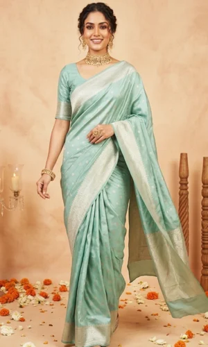 Pure Katan Sea Green Banarasi Silk Saree