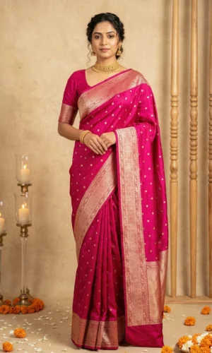 Pure Katan Pink Banarasi Silk Saree