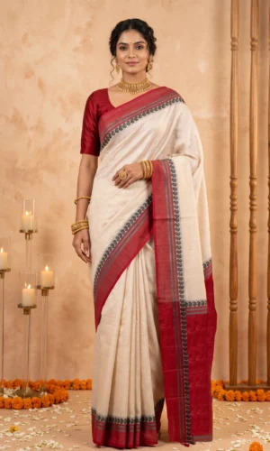 Cotton  Dhaniakhali Saree ( Red Border )