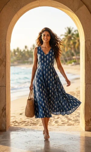 Blue on white Cotton Printed Dress