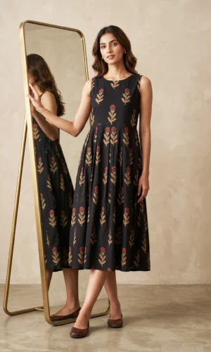 Black Cotton Printed Dress