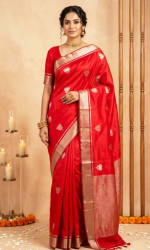 Red Woven Chanderi Silk Saree
