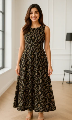 Woman Jamewar Silk Dress