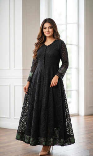 Woman All over Net Embroidery Long Gown