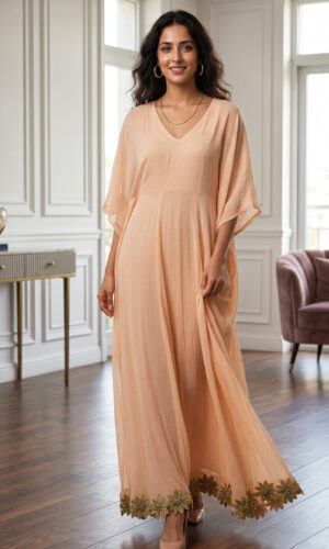 Woman Peach Chiffon Kaftan with Inner Perfect Summer Wear