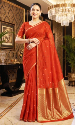 Banarsi Pure Handloom Kaduwa Organza  Silk Premium Saree Orange