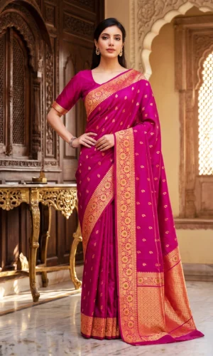 Banarsi Pure Handloom Kaduwa Dupion Silk Premium Saree Pink