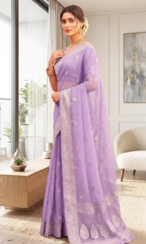 Chiffon Banarsi Pure Handloom Kaduwa Light Blue Colour Saree